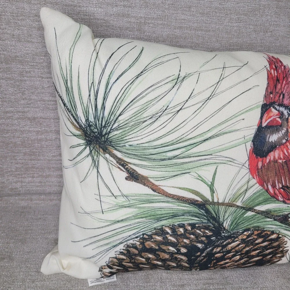 Pottery Barn Cardinal Pinecone Lumbar Pillow 16x26 Winter Christmas Decor RARE